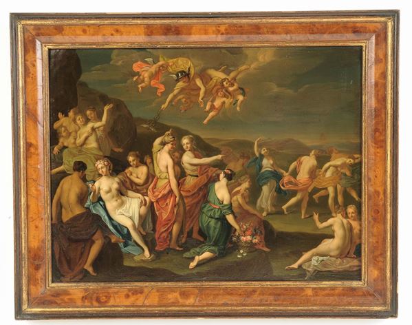 Scuola Francese del XVIII secolo Scena mitologica con Flora e Mercurio