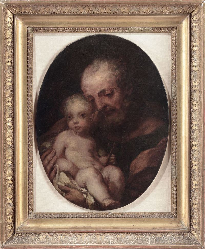 Giovan Battista Tagliasacchi (Borgo San Donnino 1697 - Campremoldo Sopra 1737) San Giuseppe con il Bambino  - Auction Furnishings from the mansions of the Ercole Marelli heirs and other property - Cambi Casa d'Aste