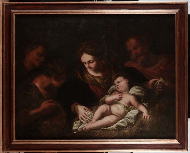 Domenico Piola (Genova 1627 - 1703), ambito di Adorazione dei pastori  - Asta Dipinti Antichi - Cambi Casa d'Aste