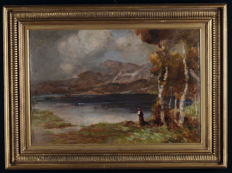 Giuseppe Solenghi (Milano 1879  -  Cernobbio 1944) Veduta del lago di Como  - Asta Antiquariato e Dipinti Antichi - Cambi Casa d'Aste