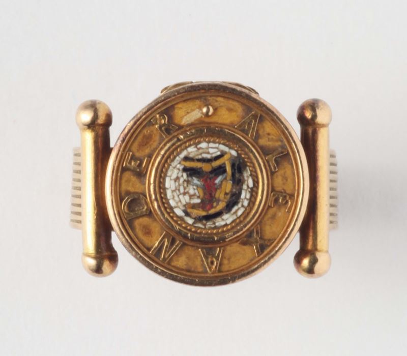Anello con micromosaico commemorativo della Breccia di Porta Pia, Roma 1870  - Auction Ancient and Contemporary Jewelry and Watches - Cambi Casa d'Aste