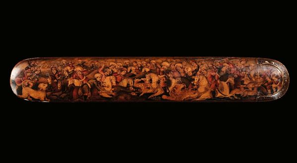 A lacquered box decorated with battle scenes, Asia Minor, 19th century