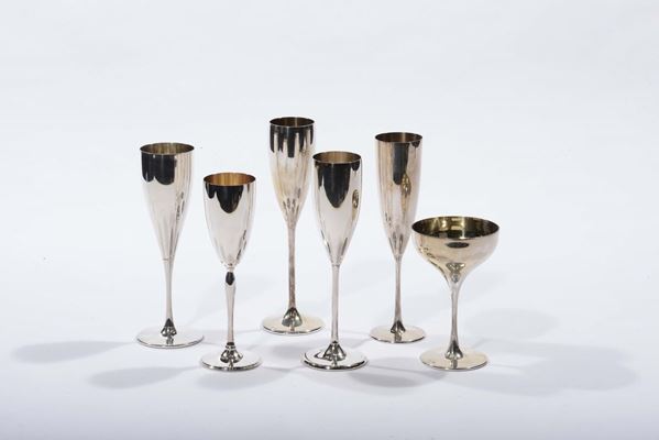Set di sei bicchieri in argento gr 989