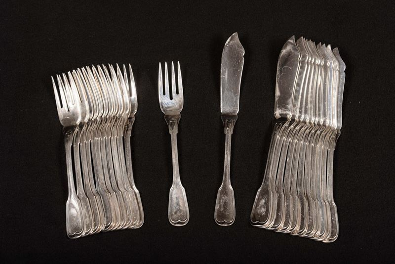 Set di coltelli da pesce in argento gr 1617  - Auction Time Auction 2-2014 - Cambi Casa d'Aste