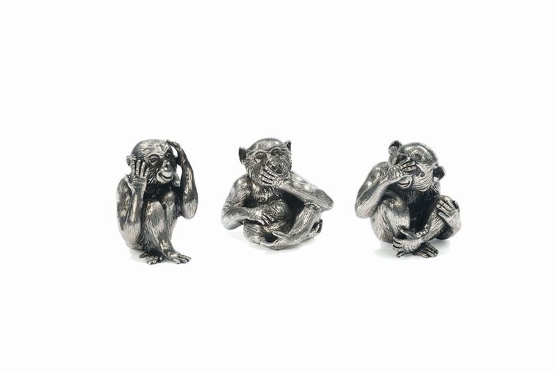 Tre scimmie in Sterling 925, Gianmaria Buccellati  - Asta Arredi dalle dimore degli eredi Ercole Marelli e altre provenienze - Cambi Casa d'Aste