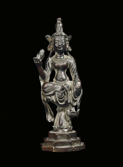 Statuina Raffigurante Divinità in Bronzo, Cina XX Secolo