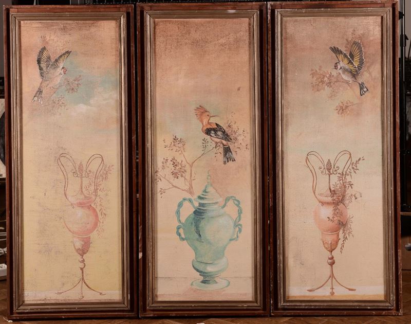 Lotto di tre pannelli dipinti su tela  - Asta Asta a Tempo 1-2014 - Cambi Casa d'Aste