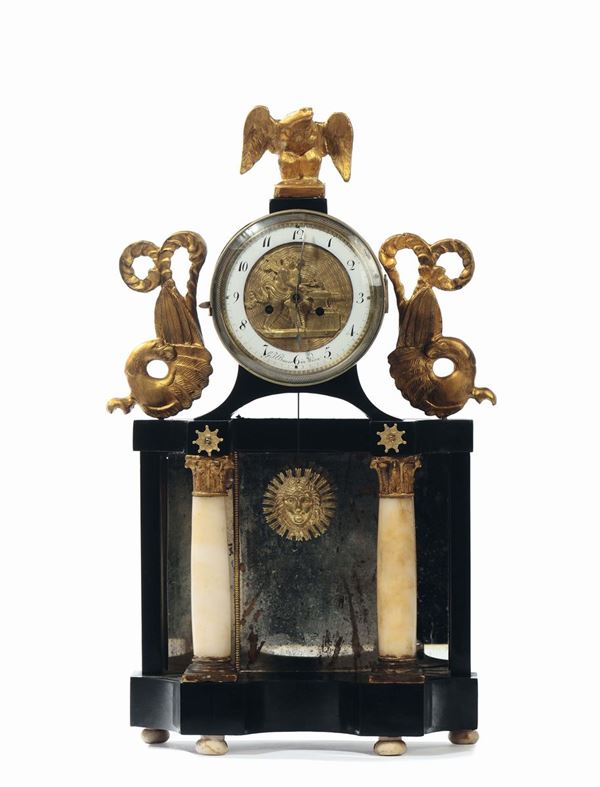 Pendola da tavolo con cassa in legno, G.F.Bauer, Vienna XIX secolo