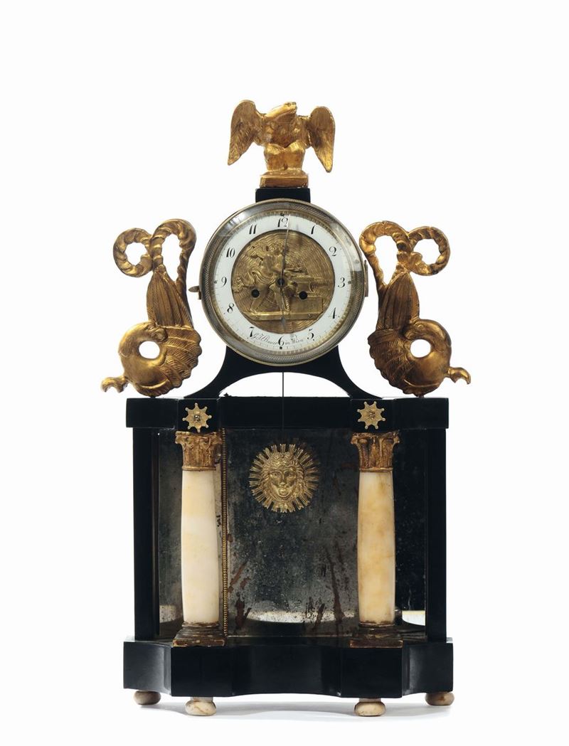 Pendola da tavolo con cassa in legno, G.F.Bauer, Vienna XIX secolo  - Auction Antique and Old Masters - Cambi Casa d'Aste