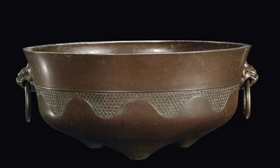 Grande Braciere in Bronzo con Mascheroni, Cina, Dinastia Qing, Fine XVII Secolo