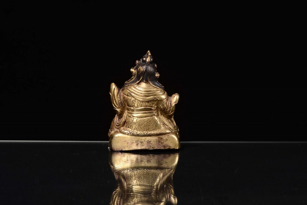 Scultura in Bronzo Dorato Raffigurante Guerriero, Tibet, Fine XVII Secolo