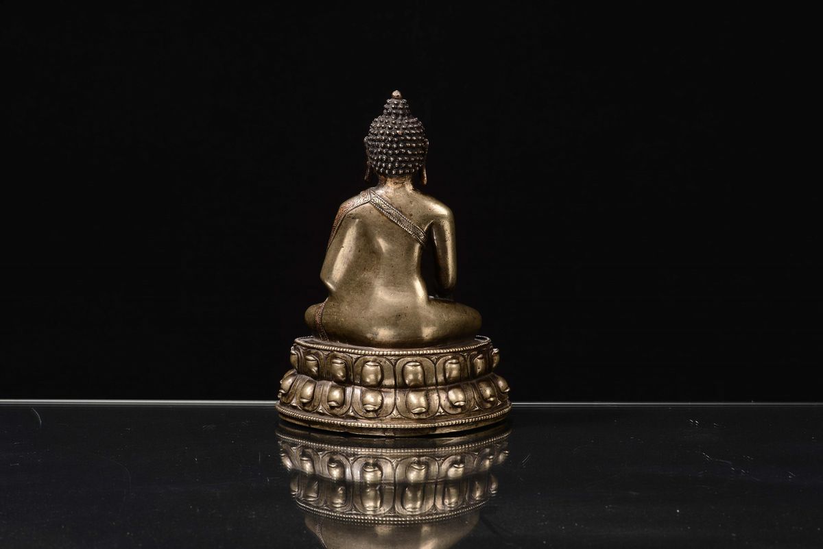 Rara ed Importante Amitaya in Bronzo con Inserti in Argento, Tibet, XV Secolo