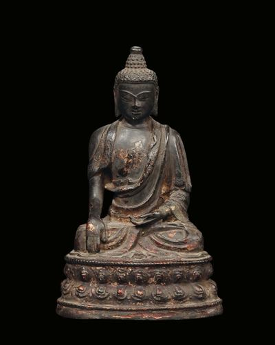 Buddha in Bronzo Laccato, Cina, Dinastia Ming, XVII Secolo