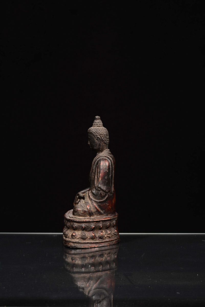 Buddha in Bronzo Laccato, Cina, Dinastia Ming, XVII Secolo