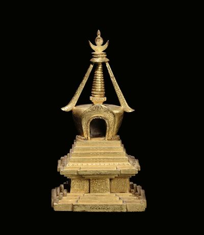 Scultura in Bronzo Dorato, Cina, Dinastia Qing, Periodo Qianlong (1736-1795)