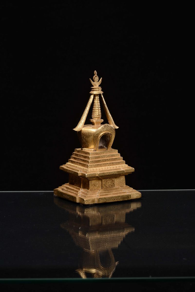 Scultura in Bronzo Dorato, Cina, Dinastia Qing, Periodo Qianlong (1736-1795)