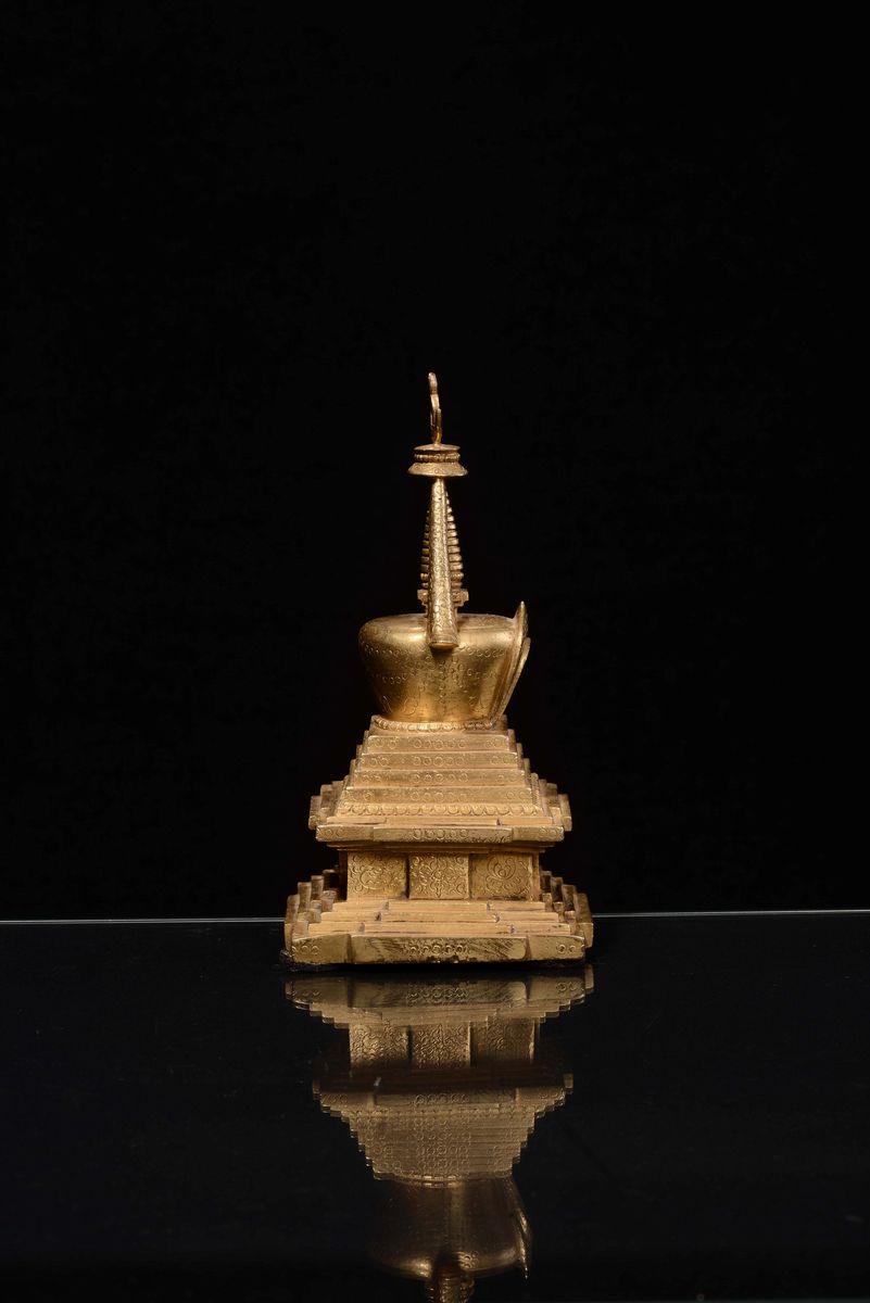 Scultura in Bronzo Dorato, Cina, Dinastia Qing, Periodo Qianlong (1736-1795)