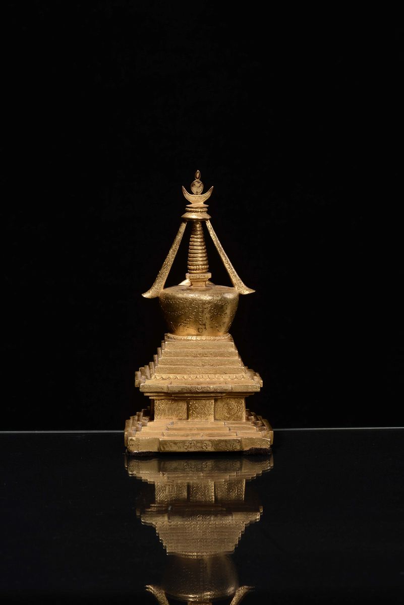 Scultura in Bronzo Dorato, Cina, Dinastia Qing, Periodo Qianlong (1736-1795)