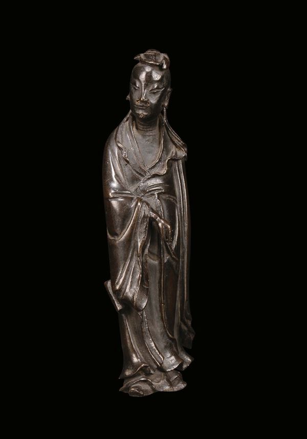 Figura di attendente in bronzo, Cina, Dinastia Ming, XVI secolo