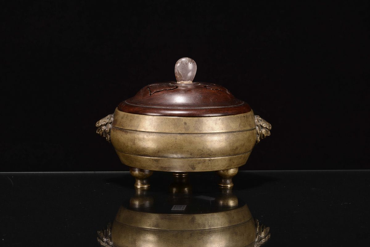 Incensiere in Bronzo con Coperchio con Iscrizioni, Cina, Dinastia Qing, Periodo Qianlong (1736-17...