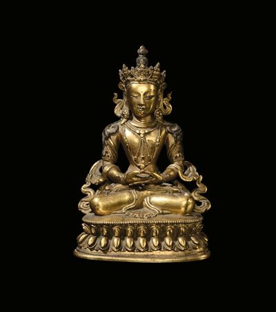 Scultura in Bronzo, Raffigurante Amitaya, Cina, Dinastia Qing, Periodo Kangxi (1662-1722)