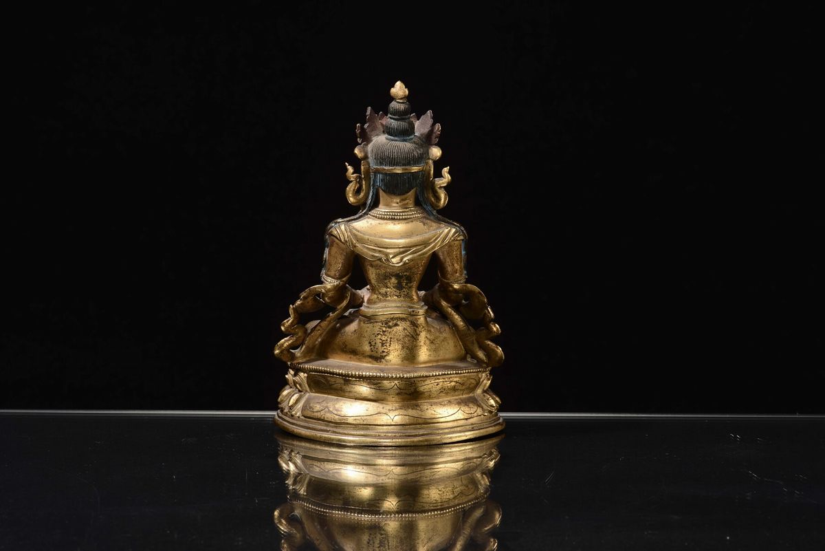 Scultura in Bronzo, Raffigurante Amitaya, Cina, Dinastia Qing, Periodo Kangxi (1662-1722)