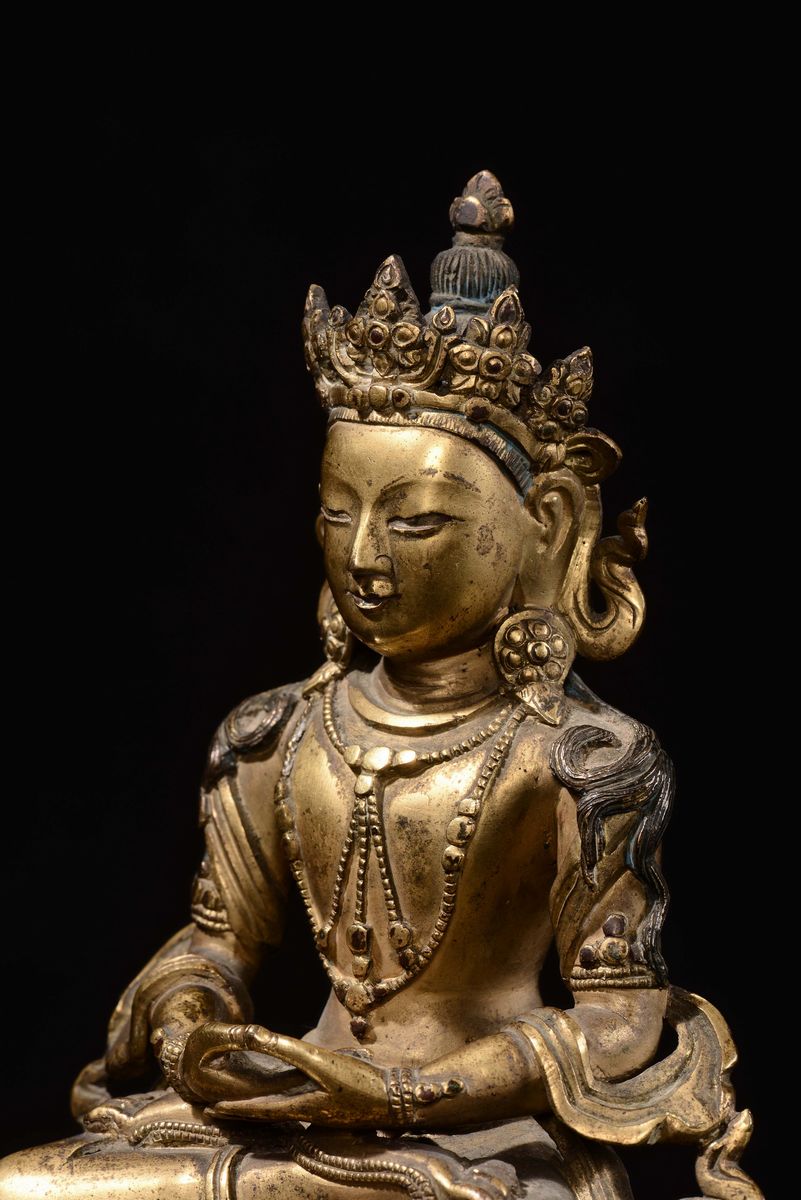 Scultura in Bronzo, Raffigurante Amitaya, Cina, Dinastia Qing, Periodo Kangxi (1662-1722)