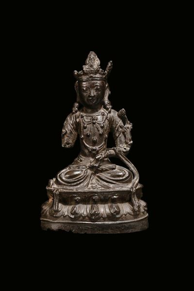 Amitabha in Bronzo Patina Scura, Cina, Dinastia Ming, XVII Secolo