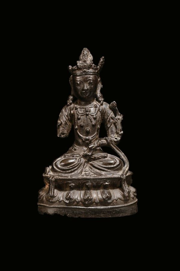 A dark-bronze Amitabha, China, Ming Dynasty, 17th century