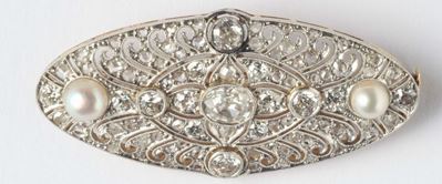 Spilla Liberty con Perline Naturali e Diamanti