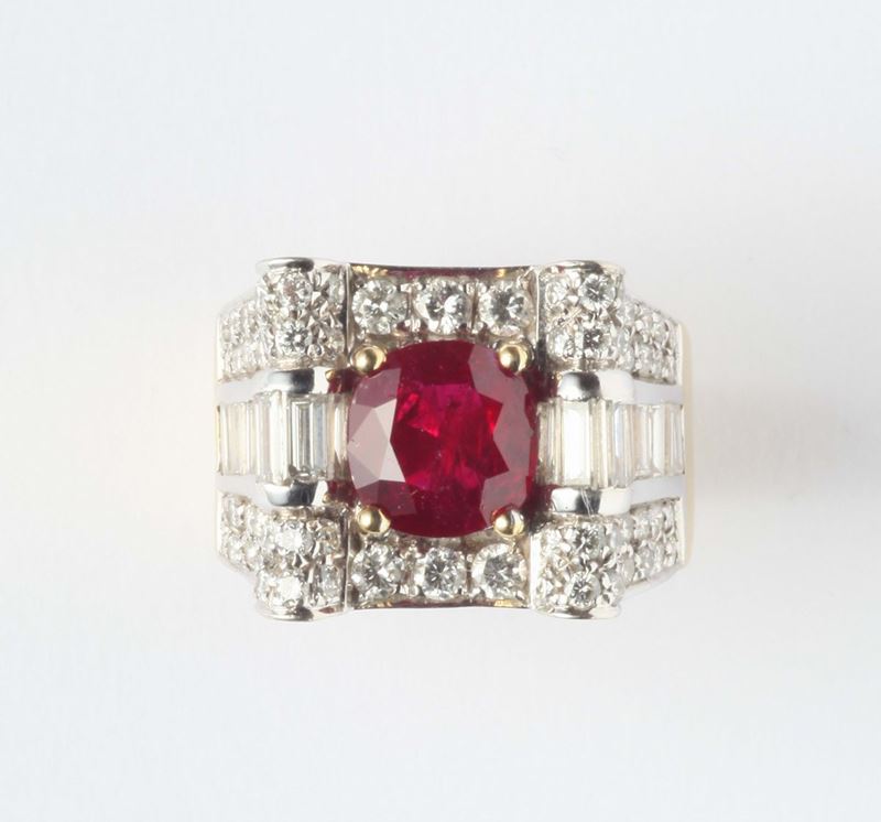 A ruby and diamond cluster ring  - Auction Silver, Watches, Antique and Contemporary Jewelry - Cambi Casa d'Aste