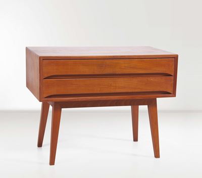 Mobiletto in Teak con Due Cassetti. Prod. Danimarca, 1960 Ca.