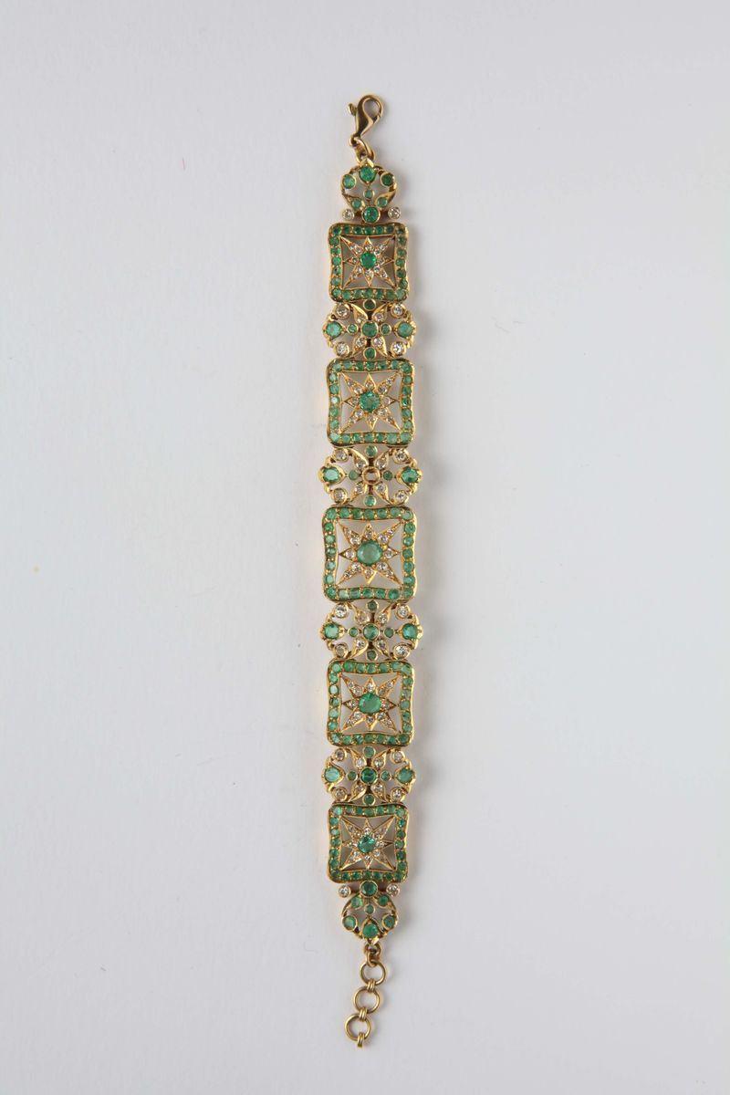 A 20th century rose-cut diamond and emerald bracelet  - Auction Silver, Watches, Antique and Contemporary Jewelry - Cambi Casa d'Aste