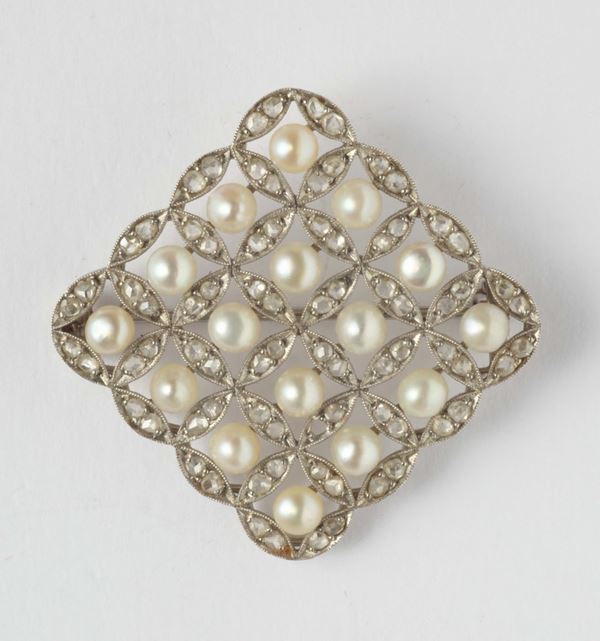 A rose-cut diamond and pearl brooch