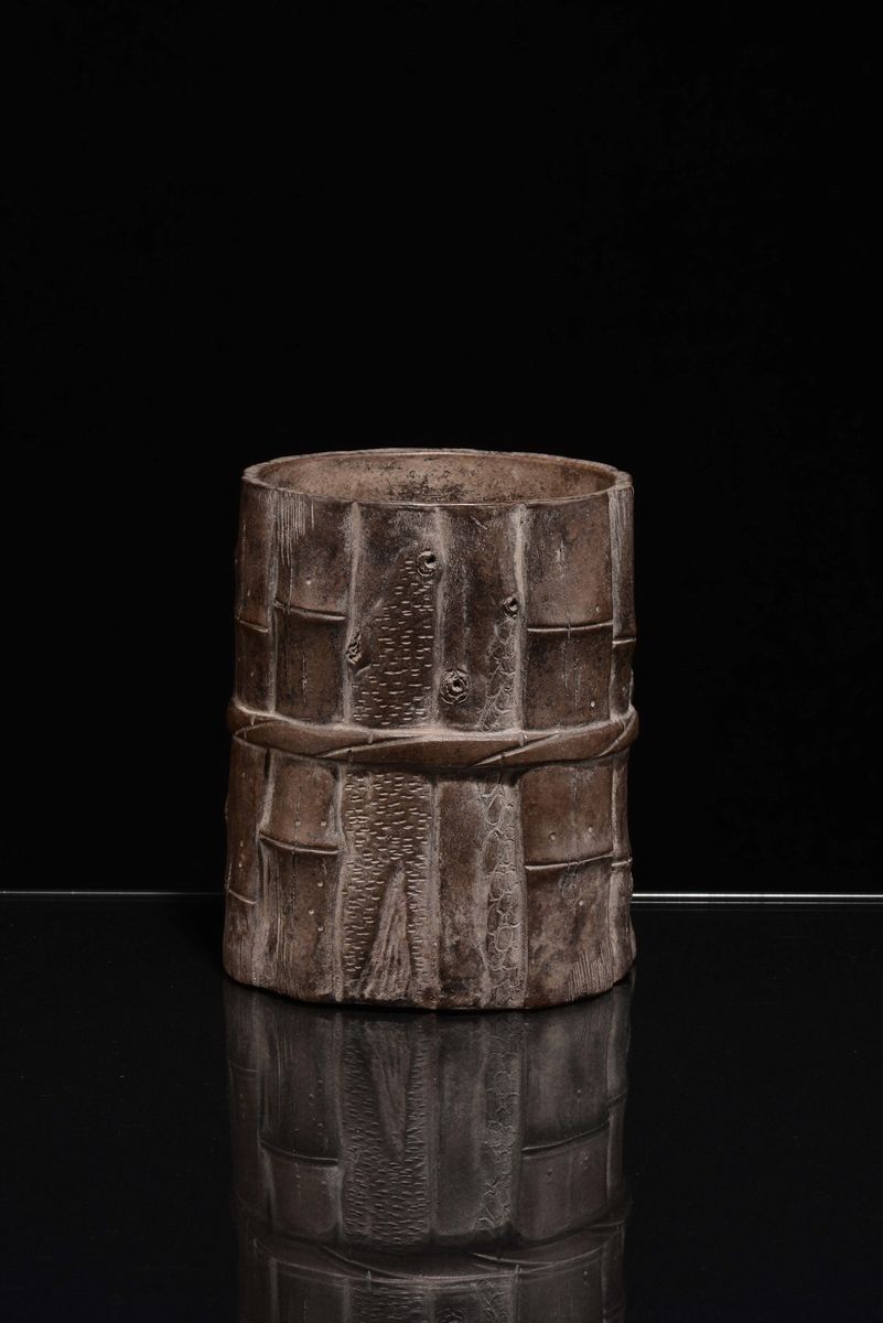 Portapennello in Ceramica Monocroma a Guisa di Bambù, Cina, XIX Secolo