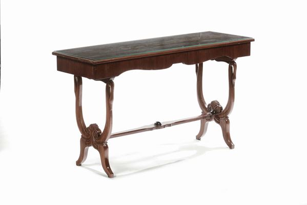 Tavolino console i mogano con gambe a guisa di cigno, XIX secolo