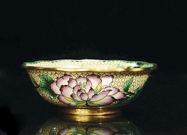 A cloisonné enamel cup with floral decoration, China, 20th century