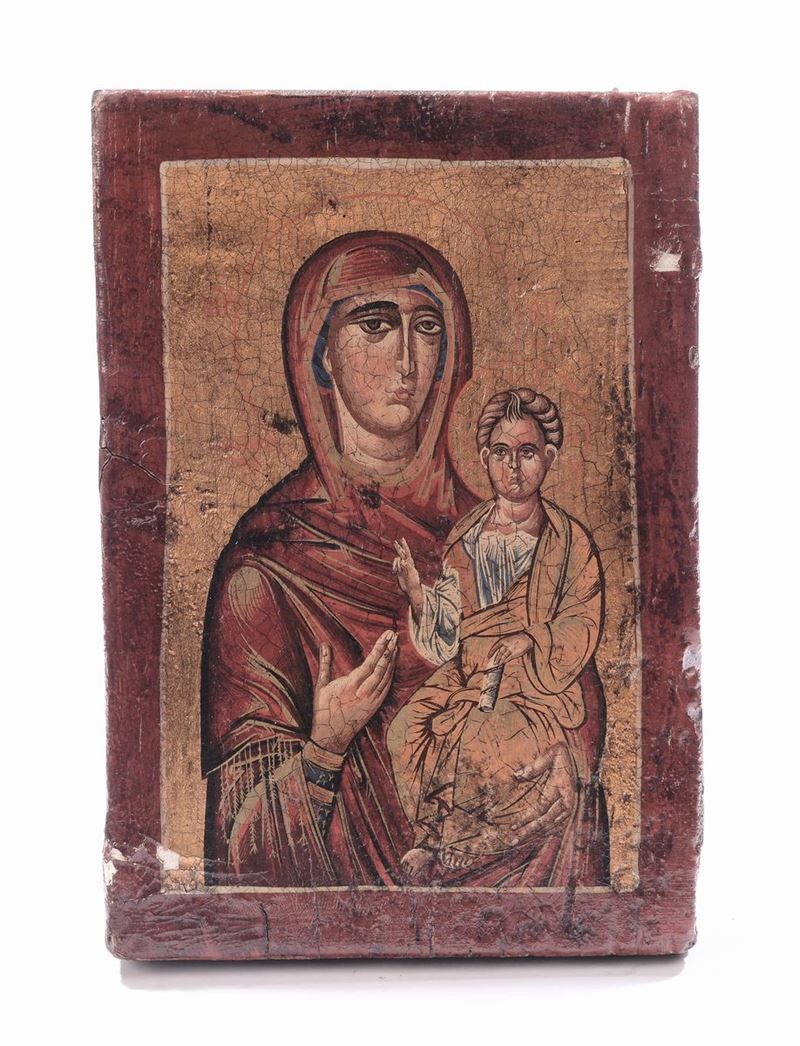 Icona su legno, XIX secolo Madonna con Bambino  - Asta Antiquariato e Dipinti Antichi - Cambi Casa d'Aste