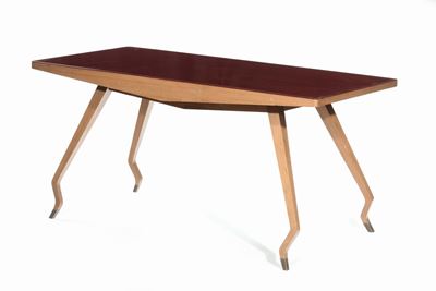 Melchiorre Bega. Tavolino in Legno D’acero con Piano in Cristallo e Puntali in Ottone. Prod. Ital...