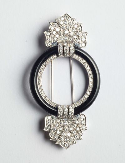 Spilla, in Stile, con Onice e Diamanti