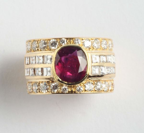 A ruby ring. Accompanied by a R.A.G report n° C011/13. Laboratory stating that the ruby weighing ct 2,58. No indication of heating (NTE)