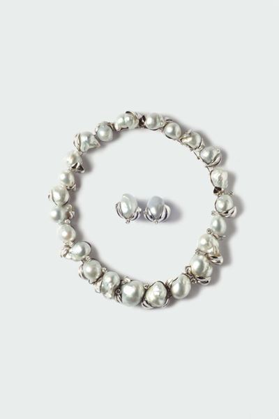 Parure Composta da Girocollo ed Orecchini con Perle Scaramazze e Diamanti