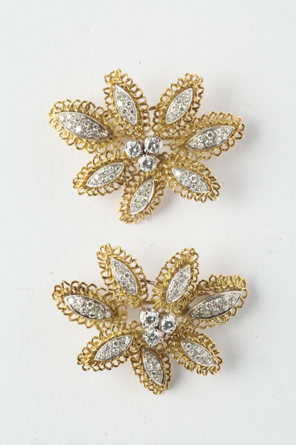 Pair of diamond and gold clips