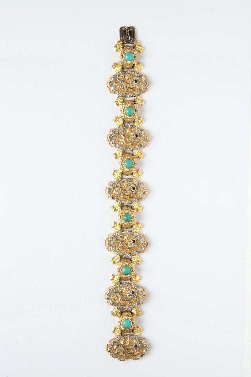 A turquoise and gold bracelet. Signed Cazzaniga, Roma  - Auction Silver, Watches, Antique and Contemporary Jewelry - Cambi Casa d'Aste