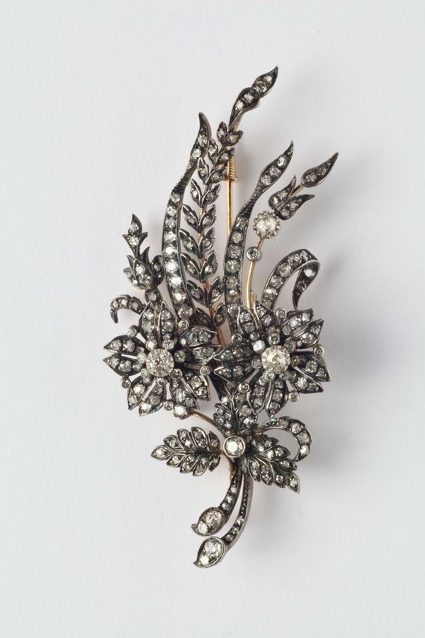 A 19th century diamonds, silver and gold “en tremblant” brooch