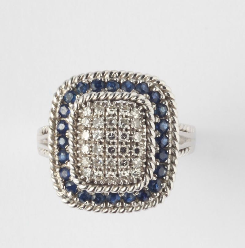 Anello con pavé di zaffiri e diamanti  - Auction Ancient and Contemporary Jewelry and Watches - Cambi Casa d'Aste