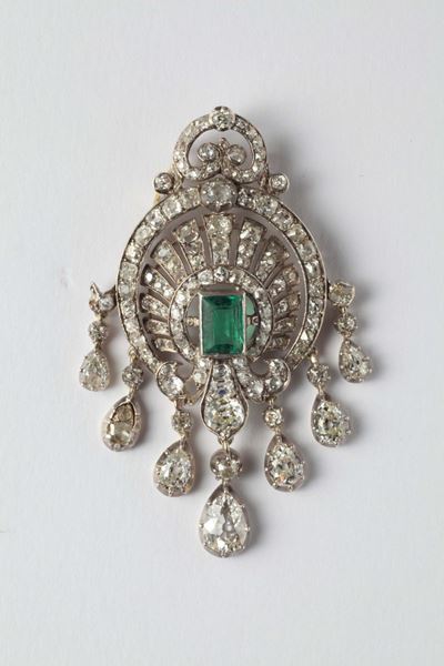 Centro di Collana con Diamanti Taglio Rosa e Smeraldo