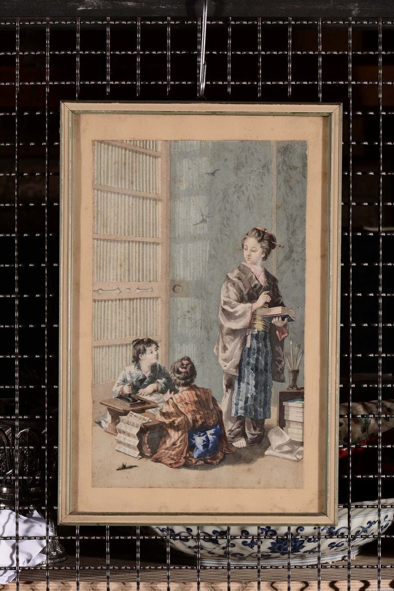 Coppia di Acquerelli, Cina Inizio XX Secolo