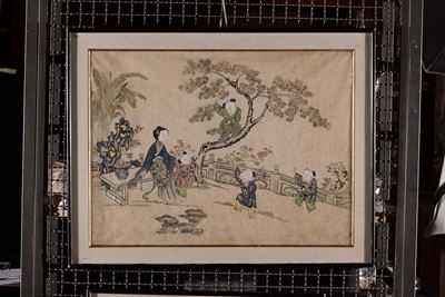 Coppia di Pannelli su Carta con Bambini che Giocano, Cina