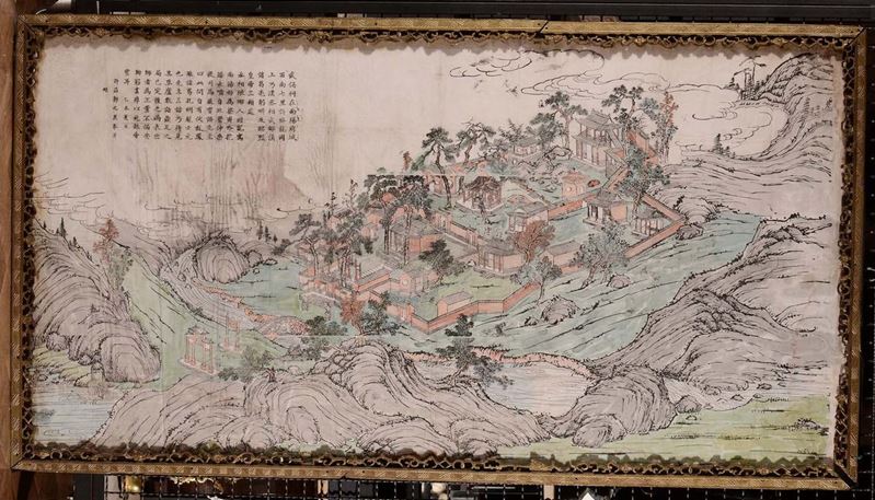 Grande stampa con veduta di villaggio, Cina  - Asta Chinese Works of Art - Cambi Casa d'Aste